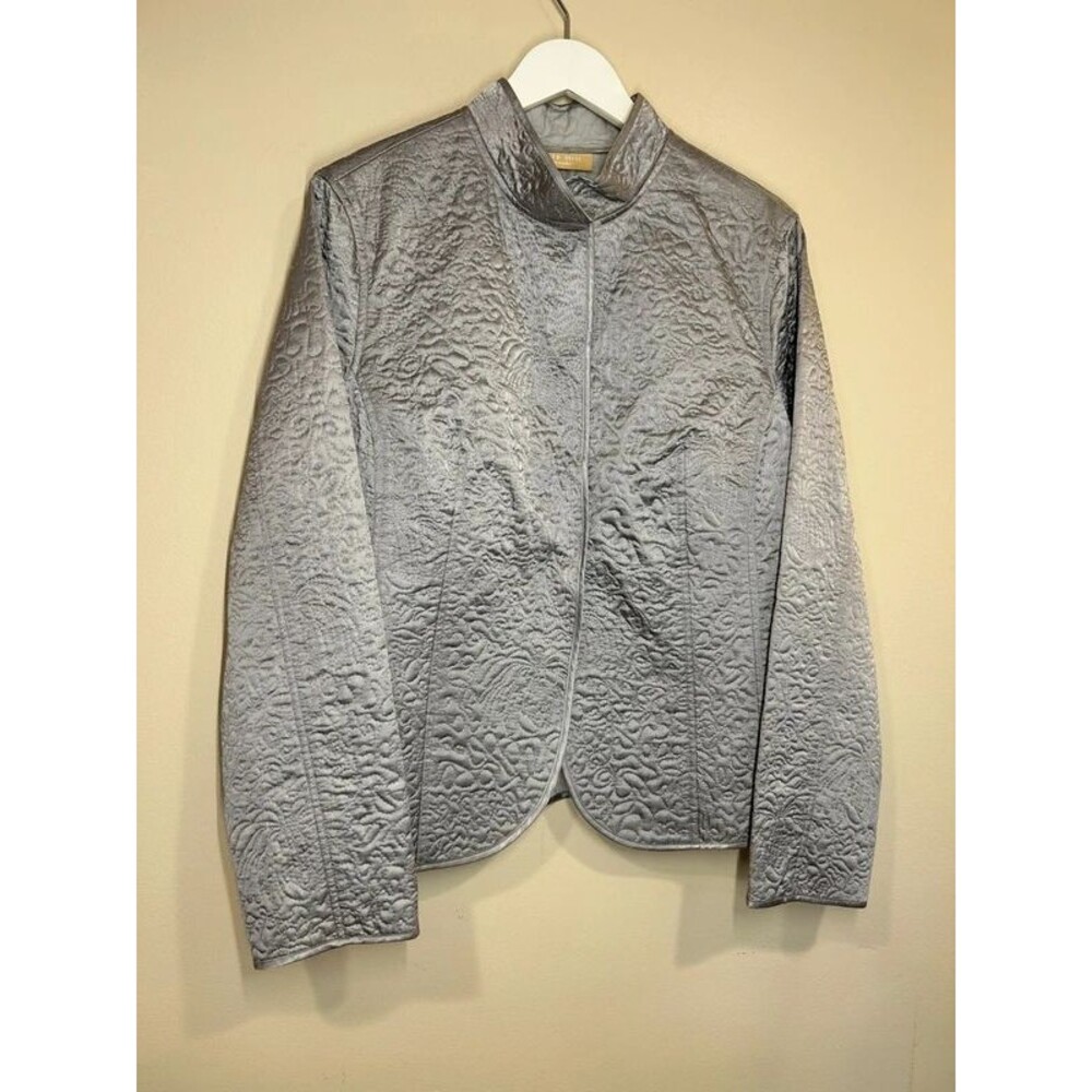 Kate Hill Women's XL Silky Silver Grey Quilted Snap Jacket Blazer